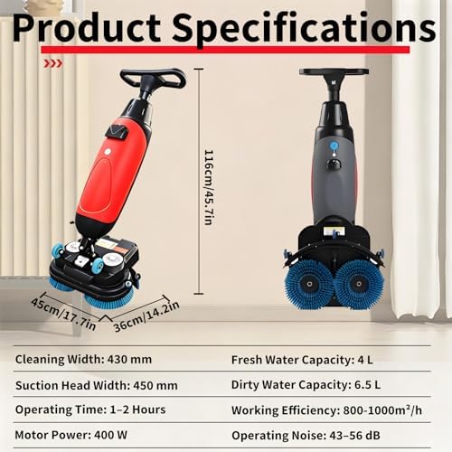 Commercial Floor Scrubber Machine, Compact Battery Powered Walk-Behind Floor Cleaner, 3 Hour Fast Charging Coverage 10764 Sqft/H, for Office, Salon, Restaurant & Small Spaces. Grey - Image 3
