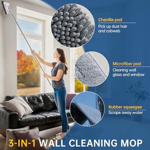 Wall Cleaner Mop with Long Handle, Dust Mop with 6 Reusable Pads - Image 2