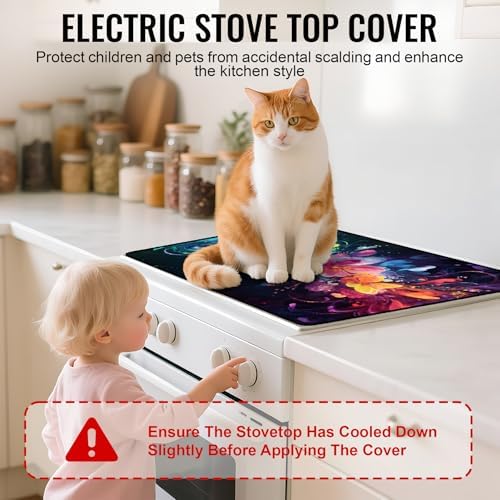 Stove Top Cover for Electric Stove,Glass Stove Top Cover, Heat Resistant Glass Cooktop Cover, Stovetop Protector, Kitchen Decor, Dish Drying Mats Cover for Ceramic Washer Top 28.5x20.5 inch - Image 3