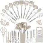 Kitchen Utensil Set-Silicone Cooking Utensils-33 Kitchen Gadgets & Spoons for Nonstick Cookware-Silicone and Stainless Steel Spatula Set-Best Kitchen Tools, Useful Pots (Khaki) by BESTZMWK