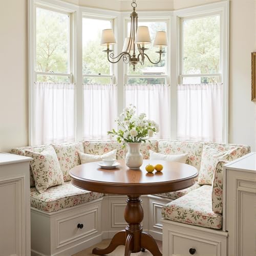 jinchan Linen Kitchen Tier Curtains, 38x24, 2 Panels, Beige White - Image 2