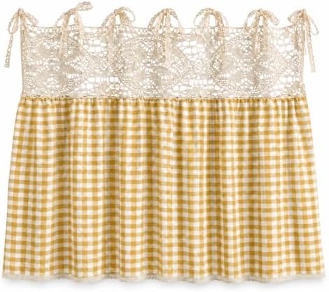 Vintage Oven Curtain Skirt for Farmhouse Kitchen Decor, Check Decorative Oven Door Curtain with Tie Top, Cottagecore Stove Handle Cover Skirt for Rustic Kitchen, Cabinet & Home Decor by Vilarihor