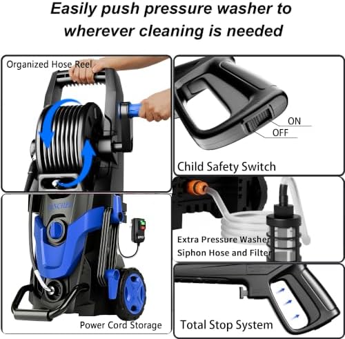 2026Upgraded 4800 MAX Pressure Washer w/5 Quick Connect Nozzles, 35ft Power Cord w/GFCI, Inlet Hose & Filter& Soap Tank for Cars/Driveways/Home Cleaning, Bright Blue - Image 5