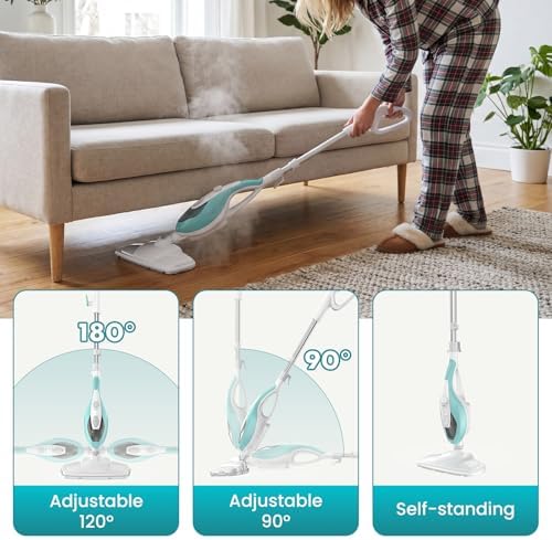 OLIXIS 10-in-1 Steam Mop, 1550W Detachable Handheld Steam Cleaner for Floor Cleaning, 16.4FT Cord, 2 Washable Pads, Multi-Purpose Floor Steamer for Hardwood, Carpet, Tile, Grout, Windows, White Green - Image 4