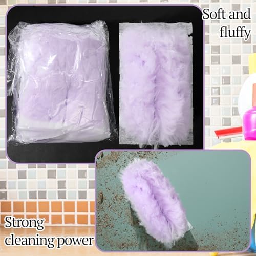 Vesici 100 Pcs Duster Refills Compatible with Swiffer Dusters Bulk Disposable Replacement Thickened with 1 Handle Heavy Duty for Cleaning, Office (Purple) - Image 3