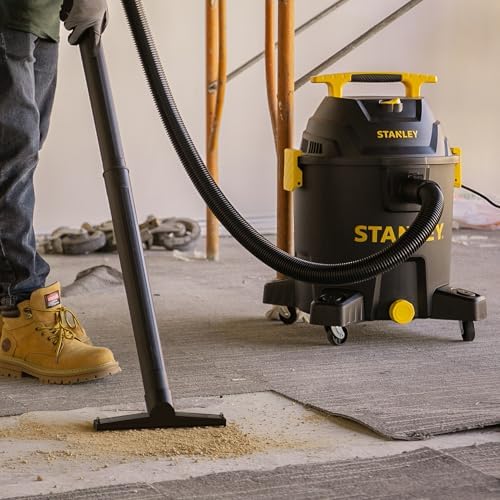 STANLEY 10 Gallon Wet Dry Vacuum, 6 Peak HP Poly Built-in Drain Shop Vac Blower with Powerful Suction, Multifunctional Shop Vacuum W/ 6 Horsepower Motor for Job Site, Garage, Basement, Van, Workshop - Image 5