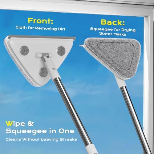 Wall Cleaner Mop with Long Handle, 75-Inch Wall Duster and Baseboard Cleaner Tool, 360° Rotating Triangle Head with 6 Microfiber and Chenille Pads for Walls, Ceilings, Windows and Floors - Image 3