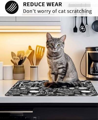 Black Kitchen Tools Stove Top Covers for Electric Stove, Modern Cooking Utensil Induction Cooktop Cover Protector, Farmhouse Cookware Range Mat for Glass Top Stove, Kitchen Dish Drying Mat, 28"x20" - Image 7