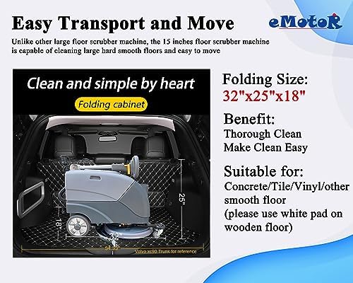 Emotor 15" Commercial Walk Behind Floor Scrubber Machine - Image 4