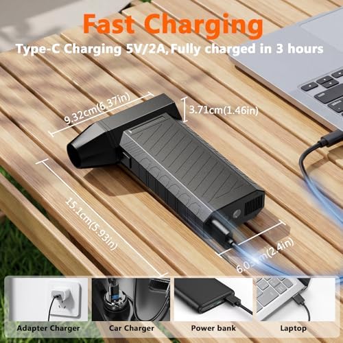 Preciva 2-in-1 Compressed Air Duster, 180,000 RPM High-Speed Turbo Electric Duster & Vacuum with 3-Second Deep Cleaning, Rechargeable Battery, 6 Attachments and LED Light for Keyboard, PC, Car, Home - Image 5