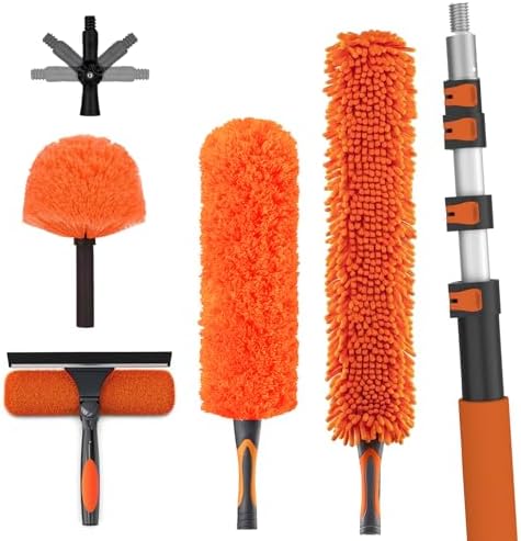 LAANPOLE 30FT High Reach Duster Cleaning Kit with Extension Pole, High Ceiling Fan Cleaner Duster Tool for Fan Blades, Window Washing Kit with Microfiber Feather Duster & Window Squeegee by LAANPOLE