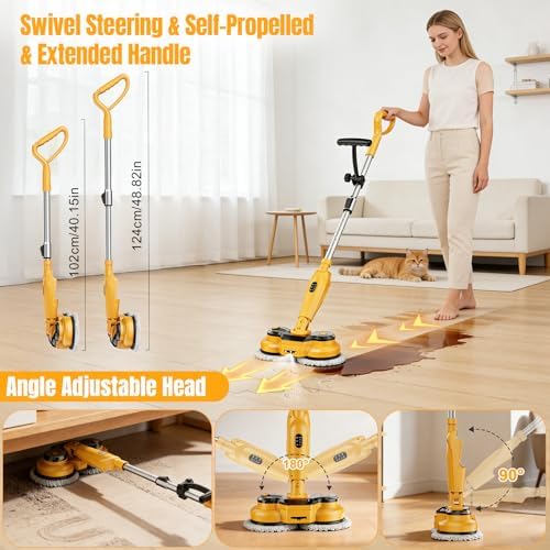 Cordless Electric Mop for Dewalt 20V Battery (NO Battery), 2 in 1 Spin Mop & Electric Floor Scrubber Machine with LED Light & Water Spray, 800 RPM Rotating Electric Mops for Floor (Black Yellow) - Image 5