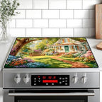 Happy Easter Stove Top Cover Flower Eggs Cute Rabbit Gas Stove Top Cover for Home Decoration Kitchen St. Patrick Day Pad Non-Stick Washable Cooktop Covers Countertop Protector (house, 28" x 20") by BVBOX