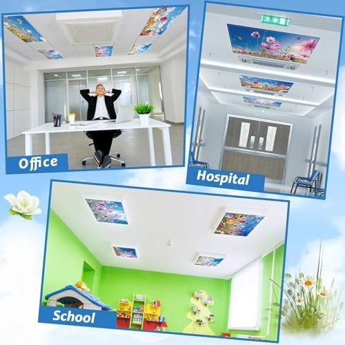 8 Pcs Fluorescent Light Covers with 80 Magnets Decorative for Classroom Ceiling Lights 4 x 2 Feet Magnetic Light Cover Filter Easy Install for Office Hospitals Drop Home Ceiling Supplies (Flower) - Image 4