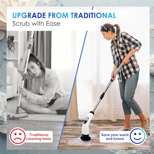 Electric Spin Scrubber for Cleaning, Cordless Power Scrubber with Long Handle, 10 Replaceable Brush Heads, 2-Speed, IPX7 Waterproof for Bathroom, Shower, Tub, Tile & Kitchen - Image 4