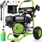 Professional 4200PSI 4GPM 212CC Gas Pressure Washer, 7.0HP Heavy-Duty 3600RPM Commercial Gas Power Washer with 1000ML Foam Bottle 9" Wheels 5 Nozzles 25FT Hose for Car(EPA/CARB/ETL Compliant), Green by IvyBess