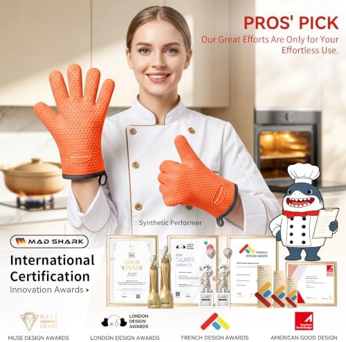 MAD SHARK Silicone Oven Mitts with Fingers Heat Resistant 450°F in Kitchen - Image 6