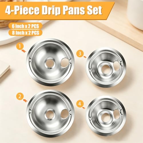 GE Drip Pan Electric Stove Burner Covers Replacement 2x6-Inch + 2x8-Inch Compatible with GE & Hotpoint Replacement for WB31T10010 & WB31T10011 drip pans for electric stove, 4 Pack(2x6" and 2x8") - Image 2