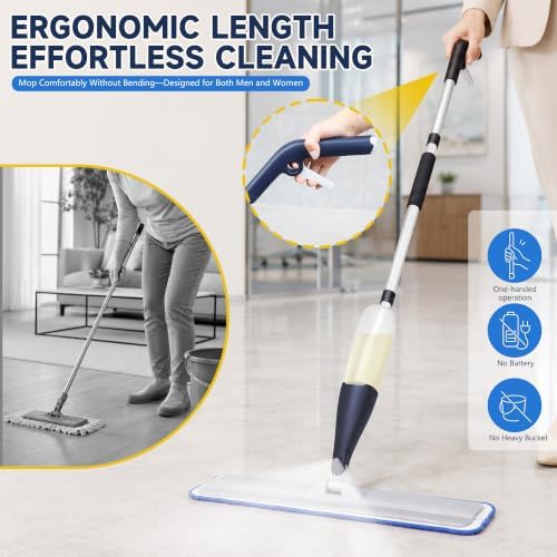 24" Dry mops for Floor Cleaning, Microfiber mop Spray System, Commercial Heavy-Duty Wet mops with 28oz Big Tank, 2 Washable Pads (Blue, 24inch) - Image 3