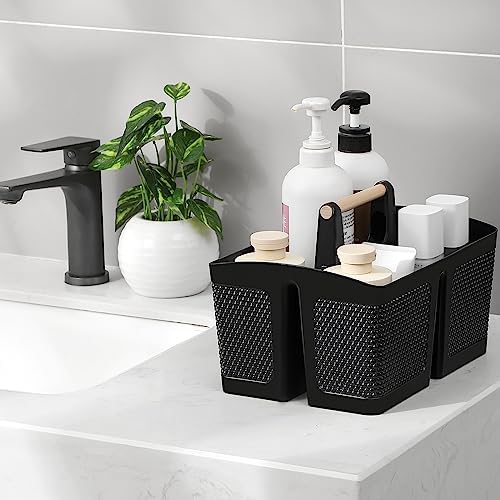 rejomiik Portable Shower Caddy Basket Plastic Cleaning Caddy Organizer Storage Tote with Handle for Bathroom, College, Dorm Room Essentials, Black - Image 2