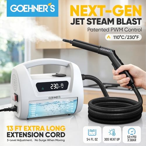  Handheld Steam Cleaner for Home, 230°F/3.5Bar High Pressure Hand held Steam Cleaner for Car Detailing with 13ft Cord, 30s Heats Portable Steamer for Cleaning Grout, White - Image 2