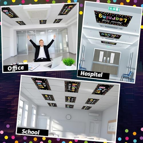 8 Pcs Fluorescent Light Covers with 80 Magnets Decorative for Classroom Ceiling Light 4 x 2 Ft Magnetic Light Cover Filter Easy Install for Office Hospitals Home Drop Ceiling Supplies (Black Confetti) - Image 5