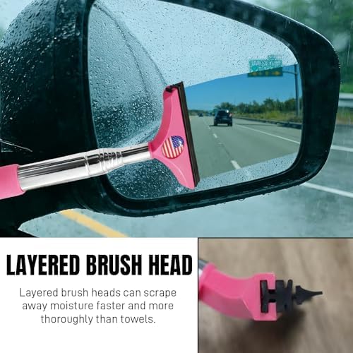 Side Mirror Squeegee, Window Cleaner Tool, Retractable Car Side Mirror Squeegee with Telescopic Long Handle, Car Mini Portable Window Cleaner Tool for Rainy Weather (Colorful Flag/Pink) - Image 6