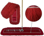 Industrial Dust Mop Kit – Includes 48 Inch Red Twisted Closed Loop Mop Head, Wood Handle, and Heavy-Duty Wire Frame – Commercial Grade for Janitorial & Facility Cleaning by Direct+Mop+Sales