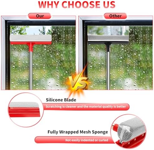 Window Squeegee with 18.5"-28.5" Retractable Handle, 2-in-1 Squeegee for Window Cleaning Tool for Cars, Trucks, Glass Doors, Shower, Outdoor Windows – Window Cleaner (Red) - Image 6