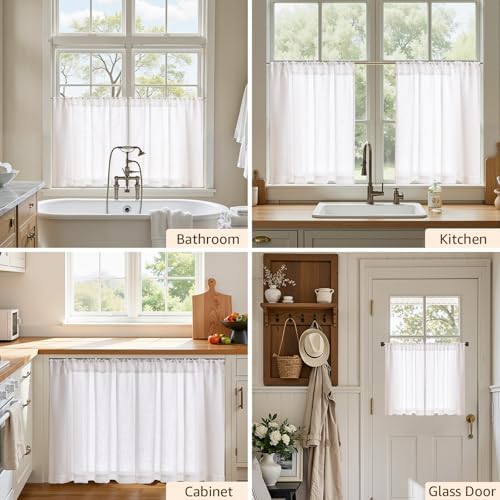 jinchan Linen Kitchen Tier Curtains, 38x24, 2 Panels, Beige White - Image 4