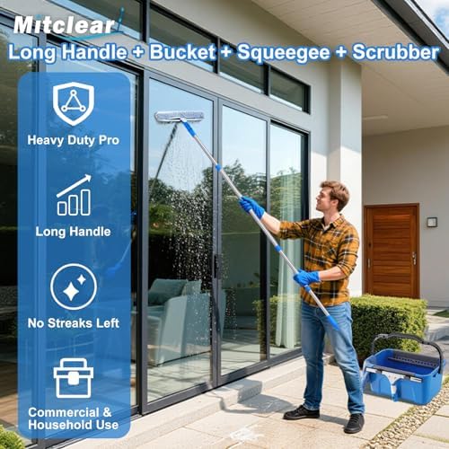 Mitclear Window Cleaning Kit 77'' Long Handle with Bucket for Home Outdoor - Image 2