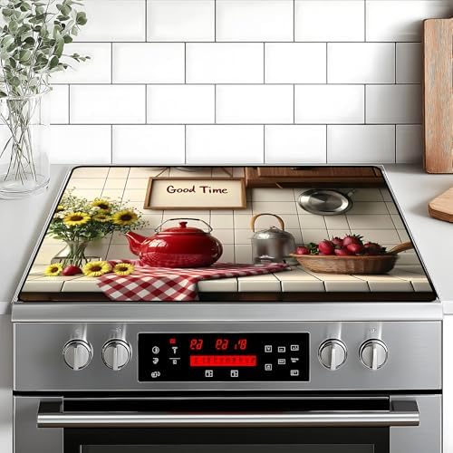Stove Top Cover Retro Flower Gas Stove Top Cover for Home Decoration Kitchen Pad Non-Stick Washable Cooktop Covers Countertop Protector Keep Stove Clean 28"x20" (Good time) by BVBOX
