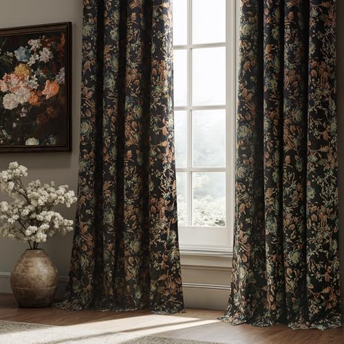StangH Vintage 100% Blackout Black Floral Velvet Curtains 84 Inch 2 Panels - Image 6