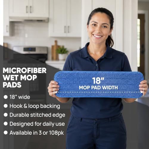 Microfiber Wholesale 18 inch Microfiber Mop Pads - Machine Washable, Reusable, Refills & Replacement Wet Mop Heads Compatible with Any Microfiber Flat Mop System (3 Pack) - Image 3