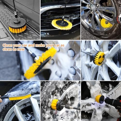 10 Pcs Drill Brush Attachment Set, Drill Scrubber Brush Kit, Drill Cleaning Brush, Scrub Brush for Grout Floor Tub Shower Bathtub Tile Sink Toilet Bathroom Kitchen Car Yellow - Image 6