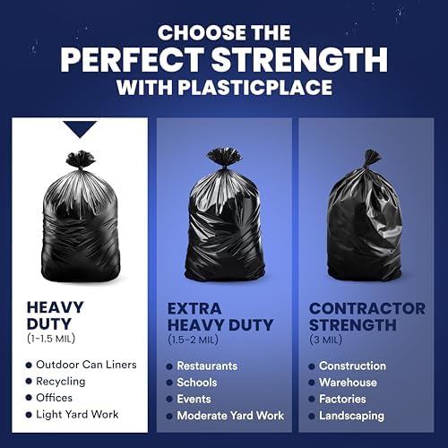 Plasticplace 55-60 Gallon Trash Bags, 1.2 Mil Heavy Duty Contractor Garbage Bags, Black Tear-Resistant Bags for Construction, Yard Waste, Industrial Use, Large 38” x 58” (100 Count) - Image 6