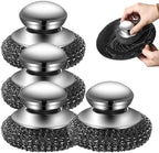 Steel Wool Scrubber with Handle, Upgrade Heavy Duty Stainless Steel Dish Scrubber for Cleaning Dishes, Iron Pots, Stoves, Kitchen Sink (4 pcs) by Rewdut
