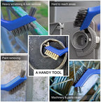 Lavaxon Wire Brush Set 3Pcs - Nylon/Brass/Stainless Steel Bristles with Curved Handle Grip for Rust, Dirt & Paint Scrubbing with Deep Cleaning – 7 Inches (Blue) - Image 7