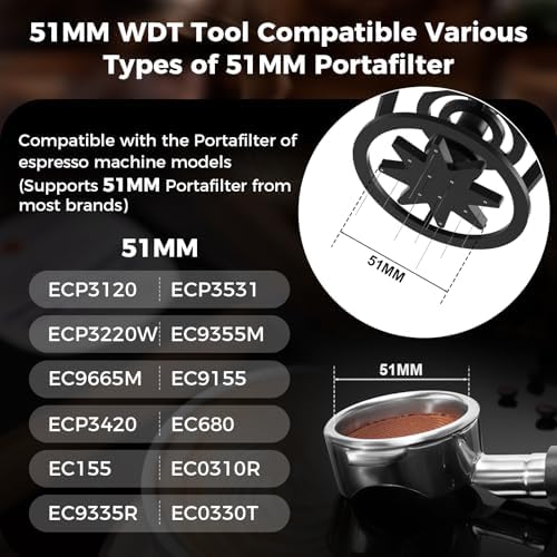 IKAPE Espresso Coffee V3 WDT Tool, 51mm Stirrer Distribution Tool, Equipped with 10-needle Stirrer, Adjustable Needle Height, Coffee Stirrer with Dosing Funnel & Stand - Image 2