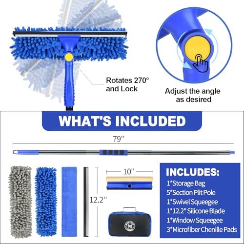 Wontolf 4-in-1 Window Squeegee, 79'' Window Cleaner Tool with Extension Pole, Window Cleaning Kit with Storage Bag, Rotatable Window Washing Kit Equipment for Home, Outdoor High Windows, Glass, Shower - Image 4