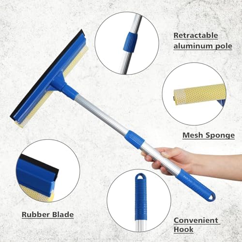 Professional 2-in-1 Window Squeegee with Telescopic Stainless Steel Handle (13.3"-18.9") | Sponge & Scraper for Glass, Shower, Car & High Surfaces - Image 3