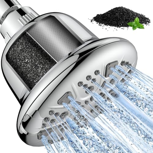 MakeFit Filtered Shower Head with Upgraded Activated Carbon Filter - High Pressure Shower Head with Hard Water Softener - 7 Settings Bathroom Rain Showerhead to Remove Chlorine and Heavy Metals by MakeFit