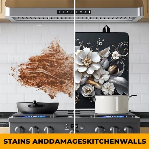 White flower Stove Top Cover Retro Flower Gas Stove Top Cover for Home Decoration Kitchen Pad Non-Stick Washable Cooktop Covers Countertop Protector Keep Stove Clean 28"x20" - Image 5