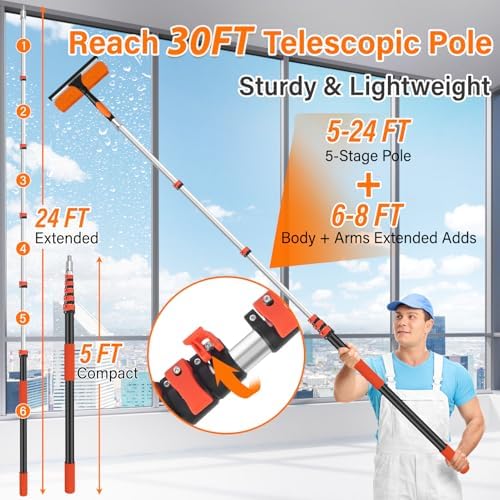 30FT High Reach Duster Cleaning Kit with 5-24 FT Extension Pole - Image 2