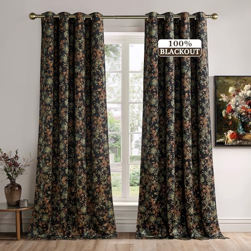 StangH Vintage 100% Blackout Black Floral Velvet Curtains 84 Inch 2 Panels by StangH