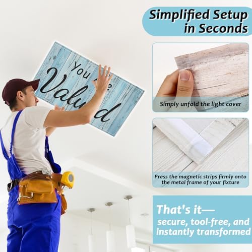 8 Pcs Fluorescent Light Covers with 80 Magnet Decorative for Classroom Ceiling Light 4 x 2 Ft Magnetic Lights Cover Filter Easy Install for Office Hospitals Home Drop Ceiling Supplies (Farmhouse Wood) - Image 5