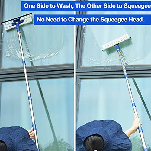 60" Window Squeegee Cleaner 2 in 1 Window Cleaning Tool Kit Window Washing Kit with Extension Pole for Shower Glass, Indoor/Outdoor High Window Cleaning-Two Pads - Image 6