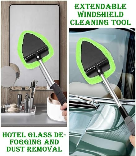 Car Windshield Cleaner Tool with Reusable Pads Extendable Handle(Green) - Image 5