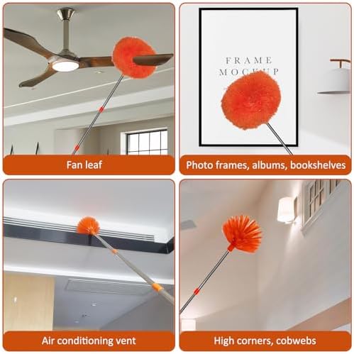 20+ Feet High Reach Dusting Kit, Cobweb Duster & Ceiling Fan Duster with 3-14 ft Extension Pole for Cleaning, Microfiber Feather Duster Cleaner for Cleaning Walls Bookshelves Furniture Door Window - Image 6