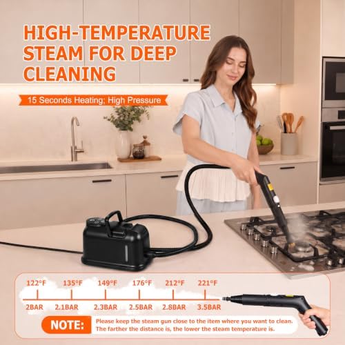 Handheld Steam Cleaner for Home, 9-Level Steam Control, Black - Image 4